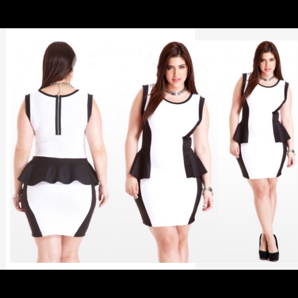 Beautiful new white and black peplum dress